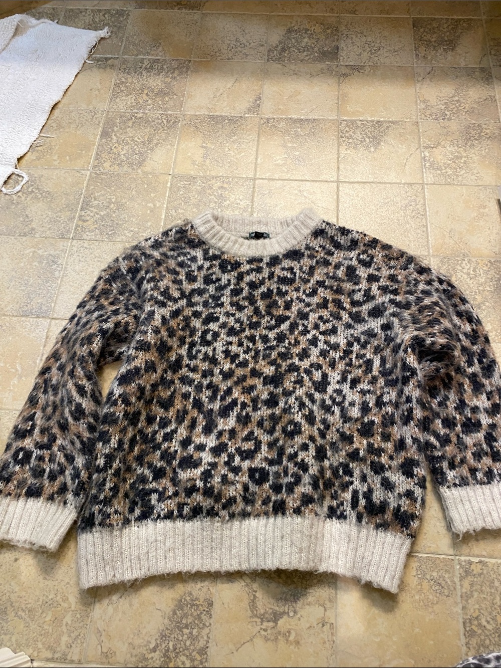 wild fable Leopard Print Crewneck Sweater - Cream, Brown & Black